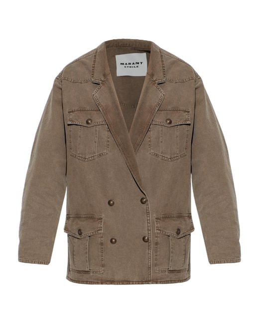 Isabel Marant Brown Double-Breasted Long-Sleeved Denim Jacket