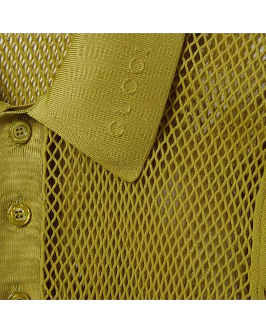Gucci Green Embossed Technical Mesh Polo Top for men