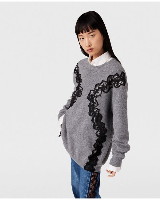 Stella McCartney Gray Lace-Detailed Knitted Mini Dress