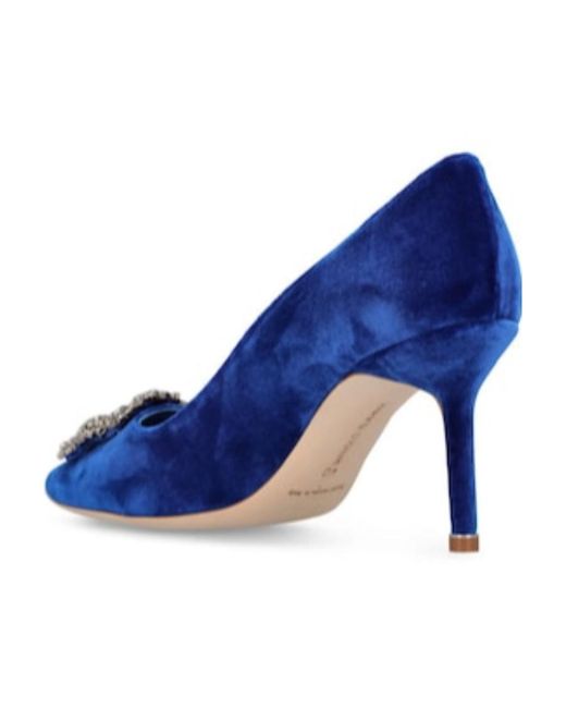 Manolo Blahnik Blue Hangisi Velvet High Heels