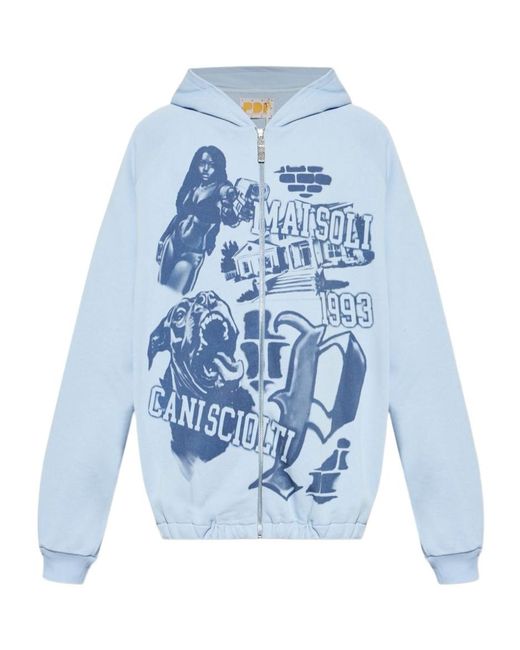 PDF CHANNEL Blue Pdf Graphic Zip-Up Hoodie for men