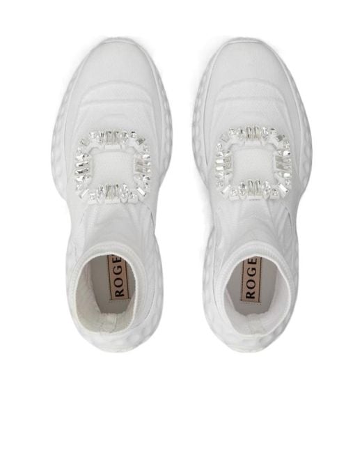 Roger Vivier White Viv' Run Light Socks Strass Buckle Ankle Boots