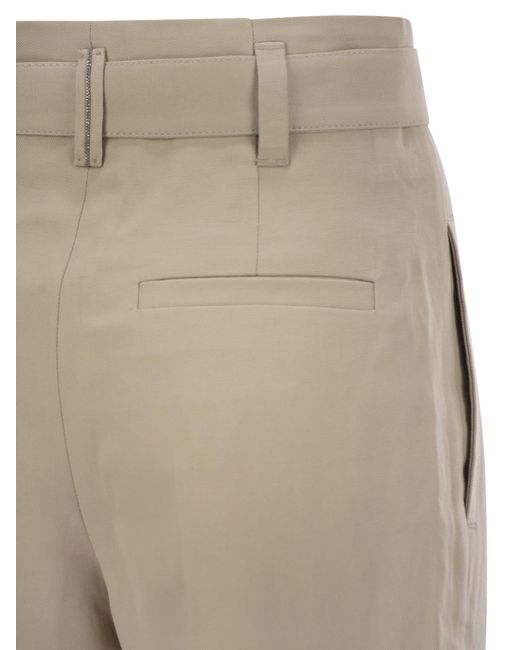 Brunello Cucinelli Natural High-Waist Belted Trousers