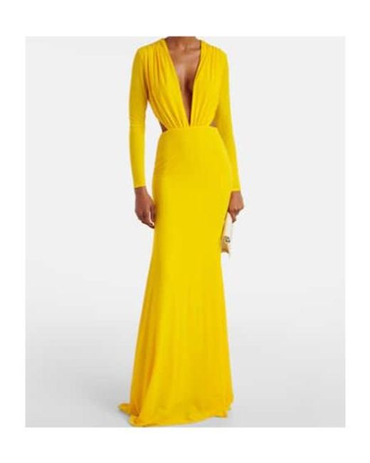 Alex Perry Yellow Ruched Open-Back Crepe Jersey Gown