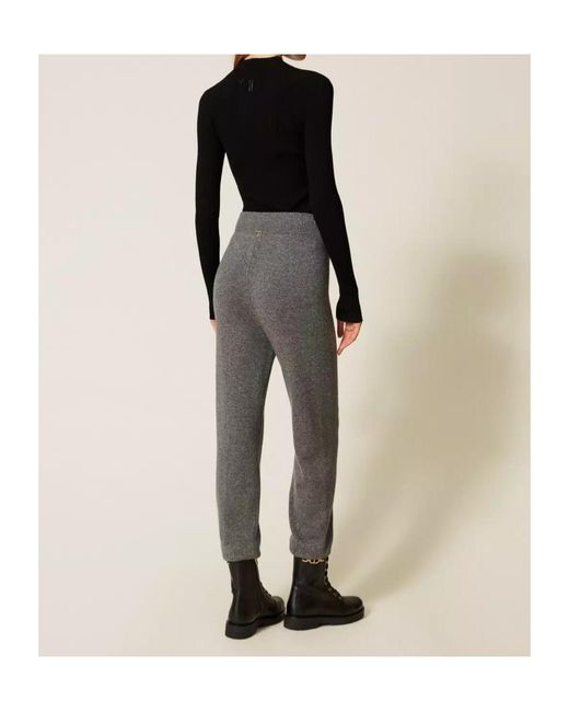 Twinset Gray Knitted Drawstring-Waist Pants