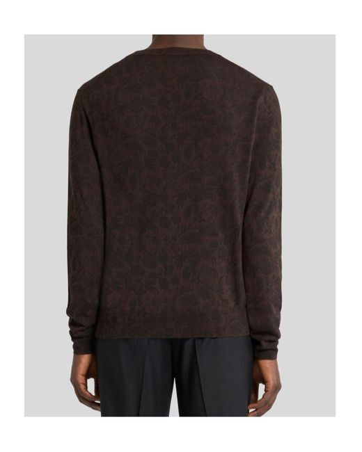 Etro Brown Paisley-Motif Crewneck Jumper for men