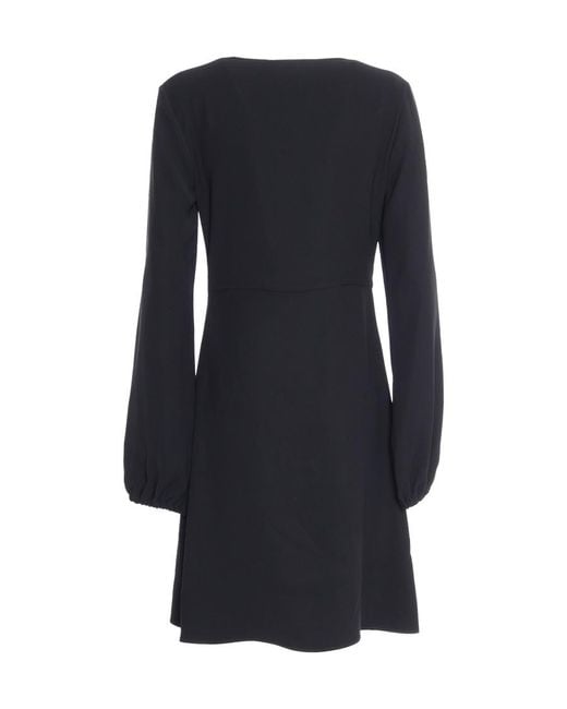 P.A.R.O.S.H. Blue Abito Long-Sleeved V-Neck Keyhole Dress