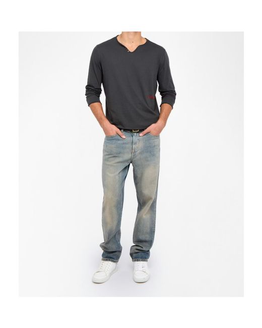 Zadig & Voltaire Gray Monsatir Henley Button-Detail Long-Sleeve T-Shirt for men