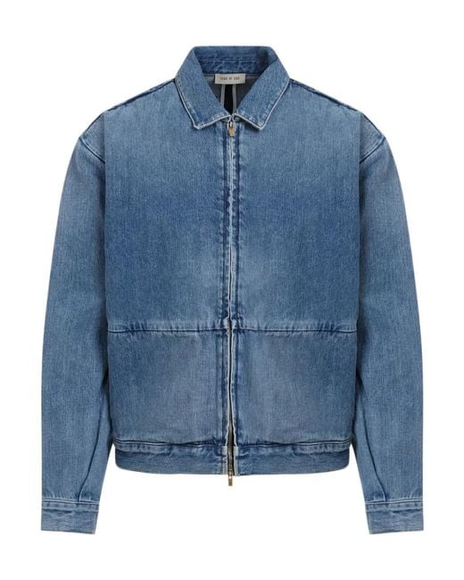 Fear Of God Blue Drop Shoulder Zipped Denim Jacket for men