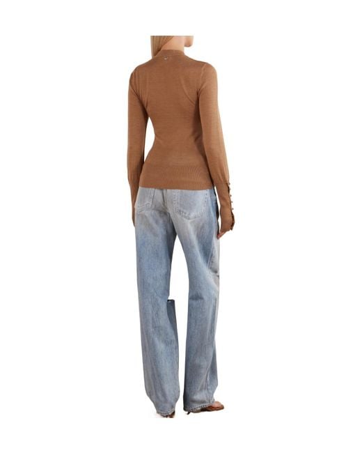 Rabanne Brown Embellished Wool And Silk-Blend Sweater