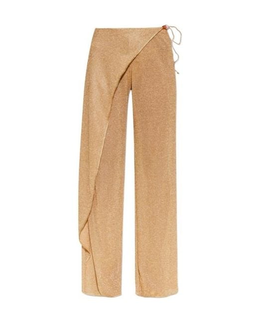 Oseree Natural Bead-Embellished Wrap-Style Trousers