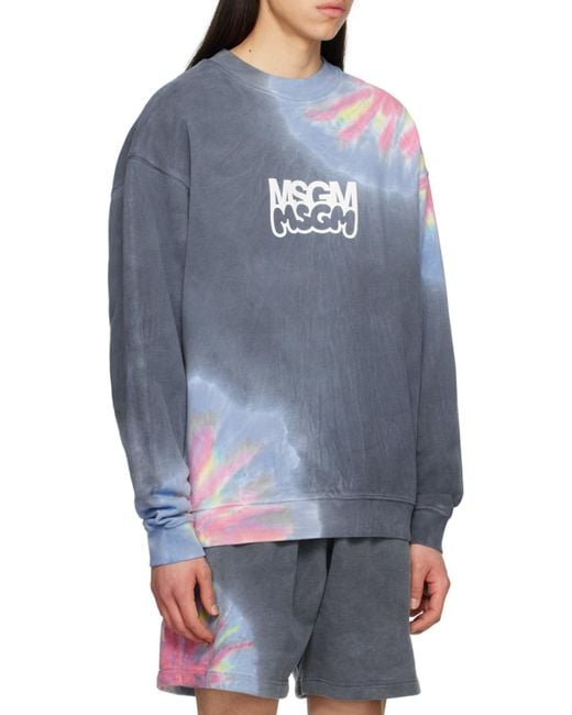 MSGM Blue Logo Printed Tie Dyed Sweatshirt for men