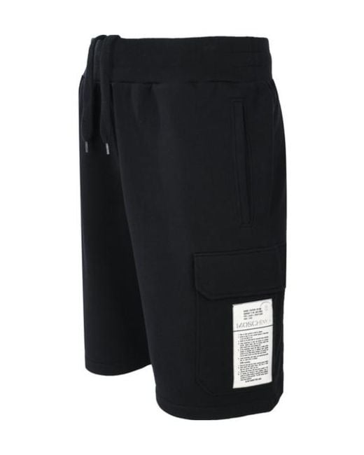 Moschino Black Logo-Patch Organic Cotton Track Shorts for men