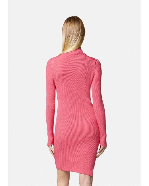 Versace Pink Ribbed-Knit Slashed Minidress
