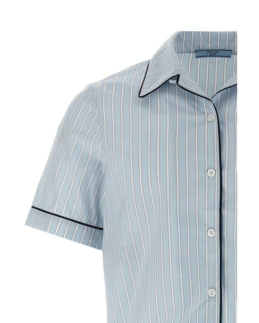 Prada Blue Striped Chambray Bowling Shirt