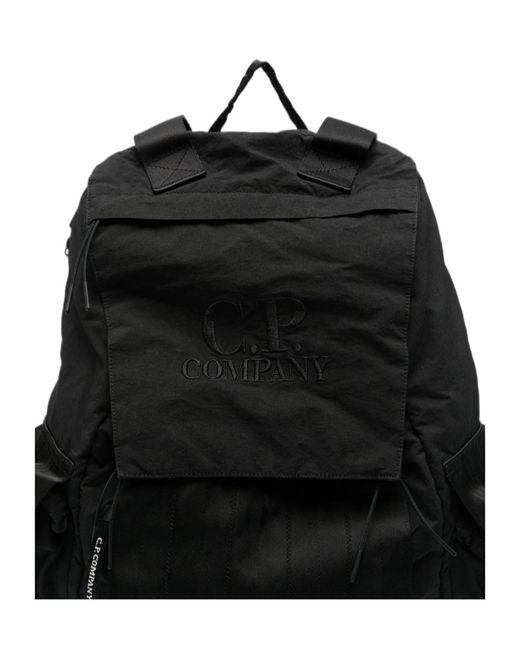 C P Company Black Logo-Embroidered Multi-Pocket Backpack for men