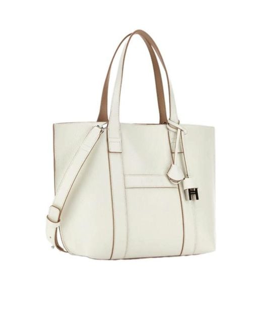 Hogan White Logo Embossed Top Handle Bag