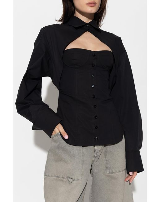 The Attico Black The Cut-Out Corset-Style Long Sleeved Shirt