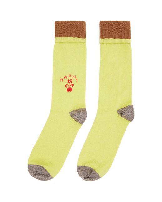 Marni Yellow Logo Wool Socks for men