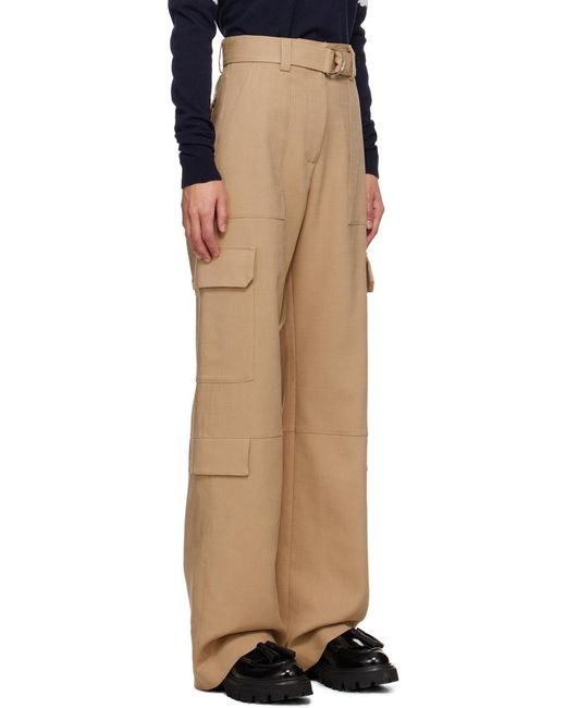 MSGM Natural Belted High-Waist Palazzo Cargo Pants