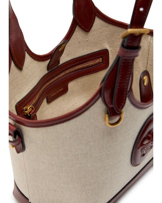 Versace Brown Small Leather And Canvas Tote Bag