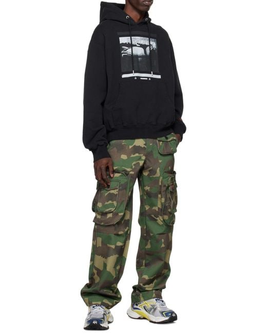 Heron Preston Black Graphic Printed Drawstring Hoodie for men