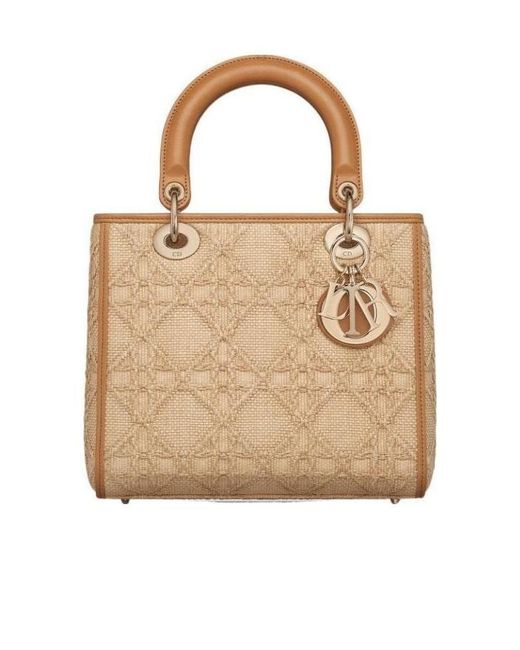 Dior Natural Christian Logo Plaque Top Handle Bag