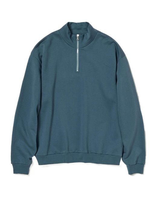 Auralee Blue Long-Sleeved Half-Zip Sweatshirt for men