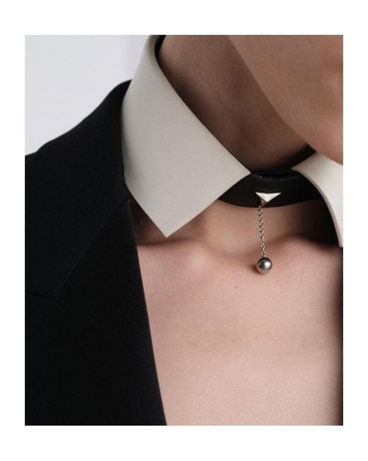 Fendi Black Logo-Pendant Leather Collar