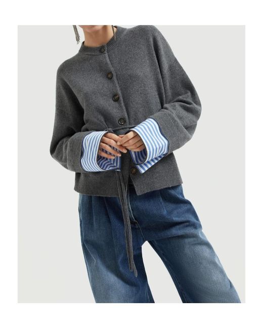 Brunello Cucinelli Gray Button-Fastening Tie-Waist Cardigan