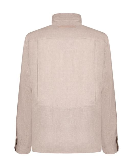 Zegna Pink High Collar Utility Jacket for men