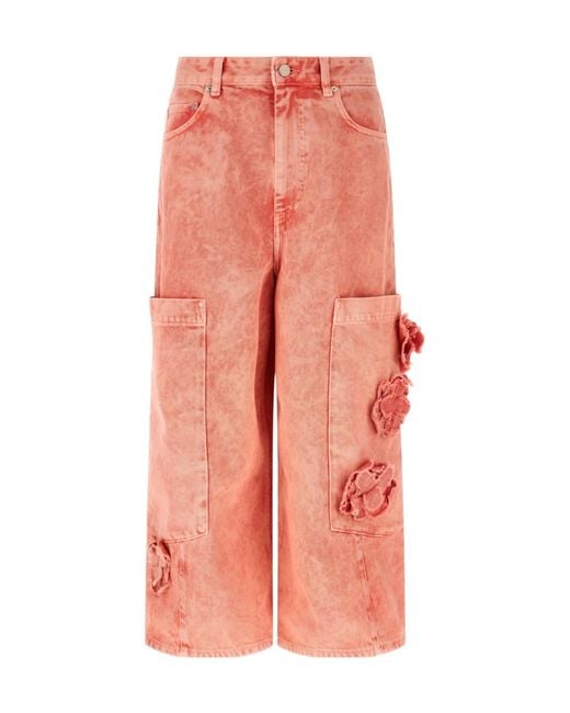 Ganni Pink Logo-Patch Cropped Jeans
