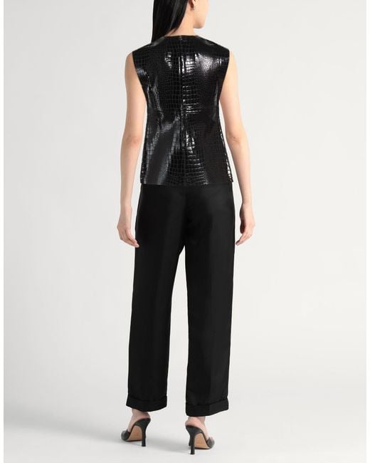 Tory Burch Black Crocodile Embossed Sleeveless Top