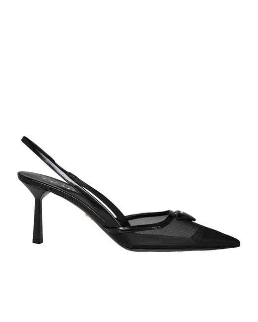 Prada Black Mesh Slingbacks