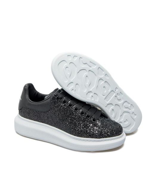 Alexander McQueen Black Glitter-Detailing Leather Sneakers