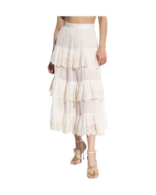 Zimmermann White Lucky Embroidered Midi Skirt