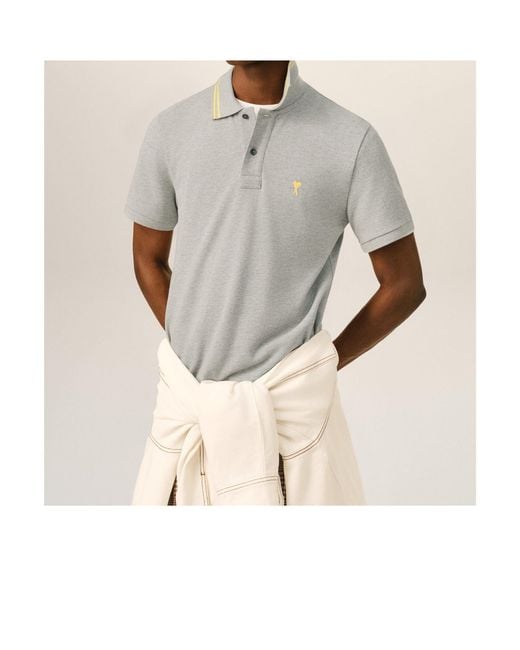 AMI Gray Ami Short Sleeved Polo Shirt for men