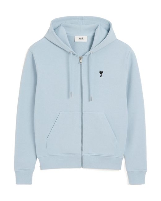AMI Blue Ami De Coeur Zip-Up Hoodie for men
