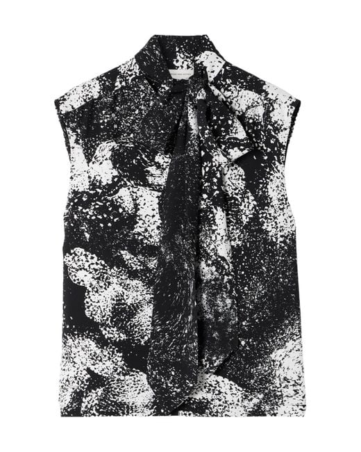 Dries Van Noten Black Tie-Neck Printed Crepe Top