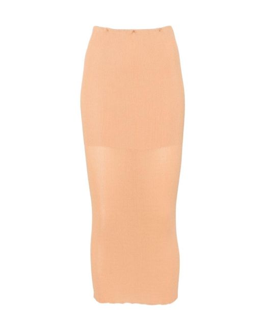 Alberta Ferretti White Ribbed Midi Skirt
