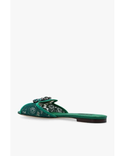 Dolce & Gabbana Green Bianca Lace Detailed Sandals