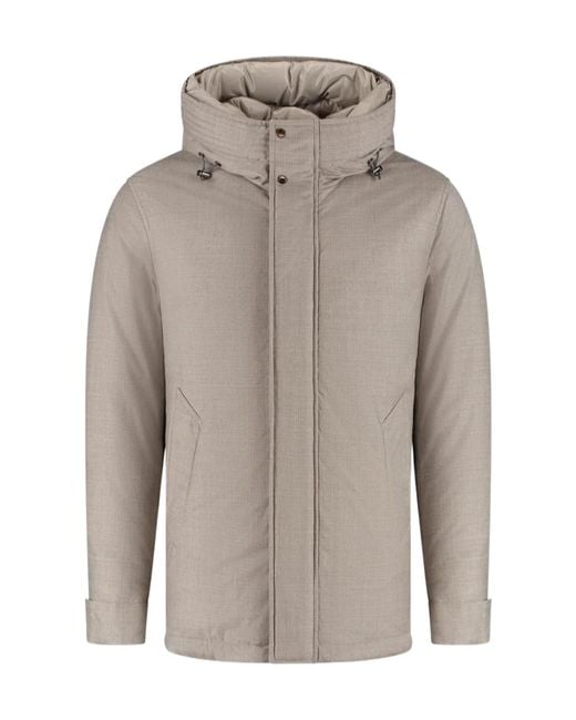 Woolrich Gray High Neck Hooded Down Jacket for men