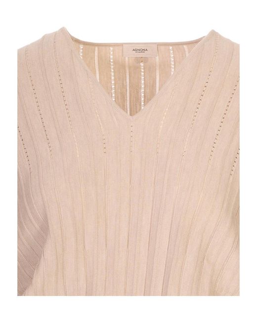 Agnona Natural V-Neck Knit Pullover