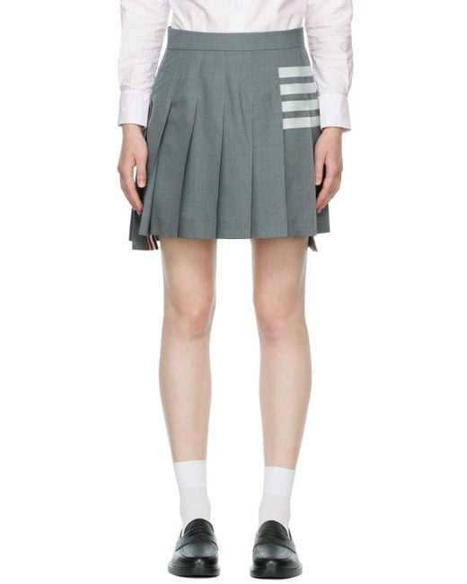 Thom Browne Gray Plain Weave 4-Bar Pleated Mini Skirt