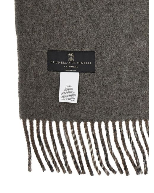Brunello Cucinelli Gray Checked Cashmere Scarf