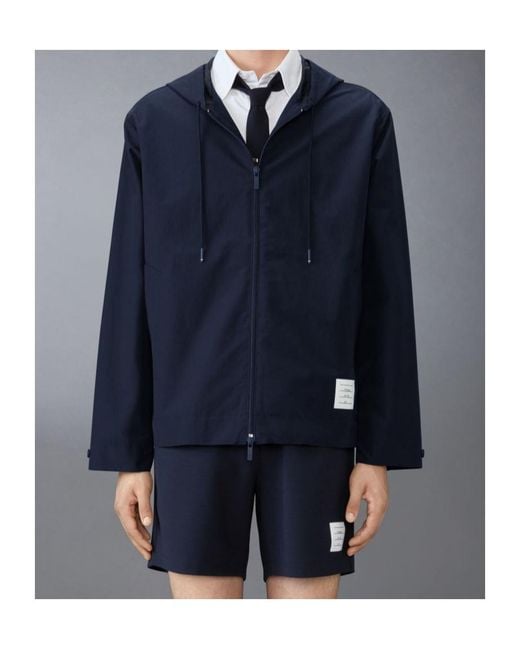 Thom Browne Blue Drawstring Hooded Jacket for men