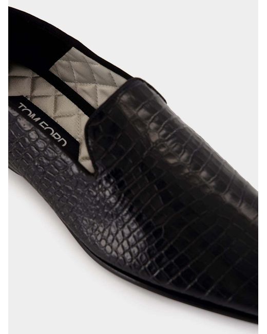 Tom Ford Black Crocodile-Embossed Loafers for men