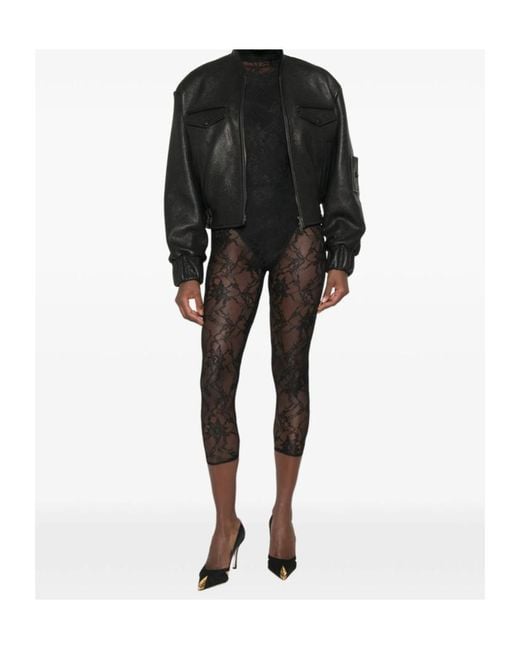 ANDAMANE Black Ziggy Lace-Patterned High-Neck Bodysuit