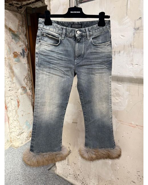 Balenciaga Gray Fur Trim Flared Capri Pants