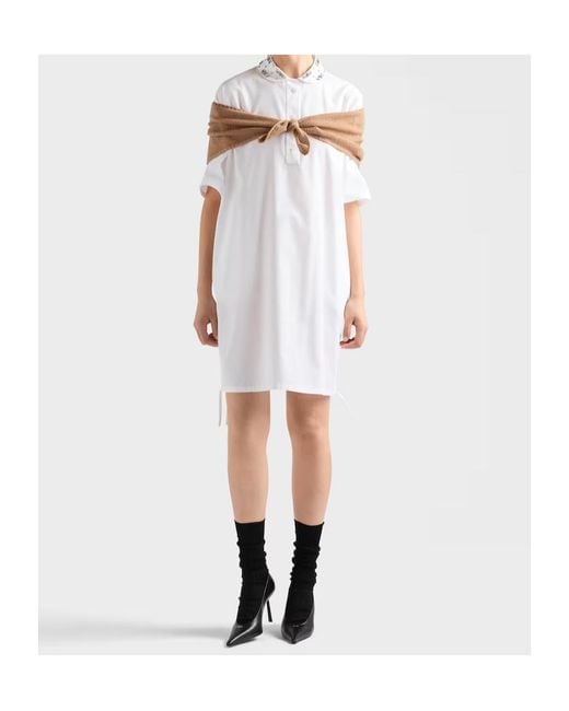 Prada White Embroidered Poplin Mini-Dress